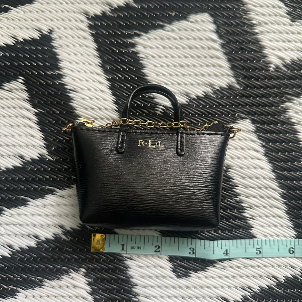 Ralph Lauren Black Leather Mini-Tote Bag Coin Purse - Picture 4 of 6